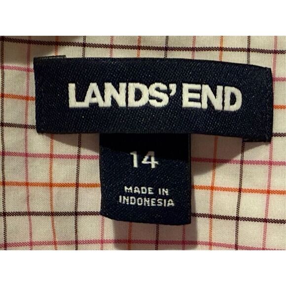 Lands’ End Top Blouse Long Sleeve Women’s Check White Orange Pink Black Career O - Picture 3 of 11